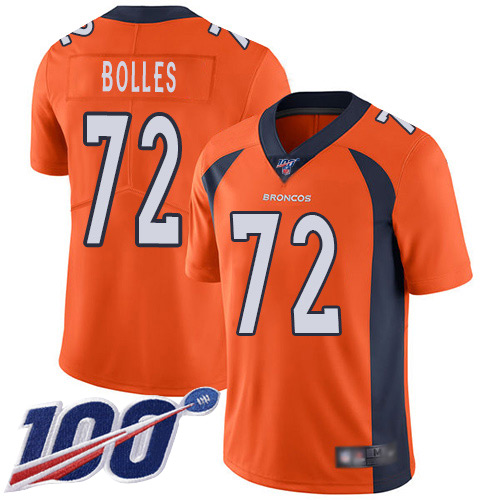 Men Denver Broncos #72 Garett Bolles Orange Team Color Vapor Untouchable Limited Player 100th Season Football NFL Jersey->denver broncos->NFL Jersey